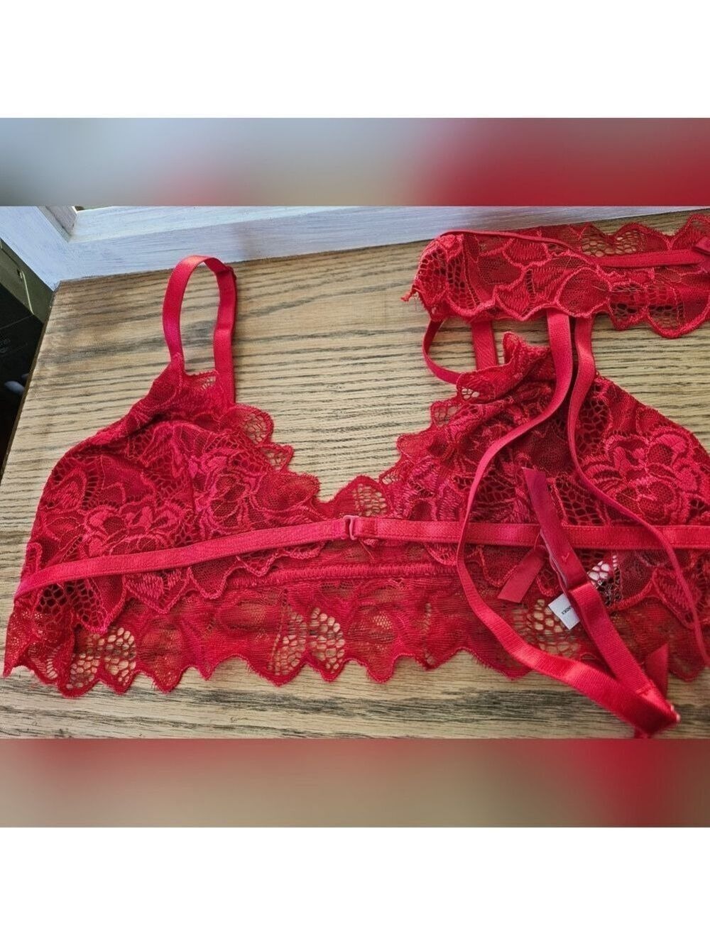 Oh La La Cheri Red Lace Bralette And Garter Set